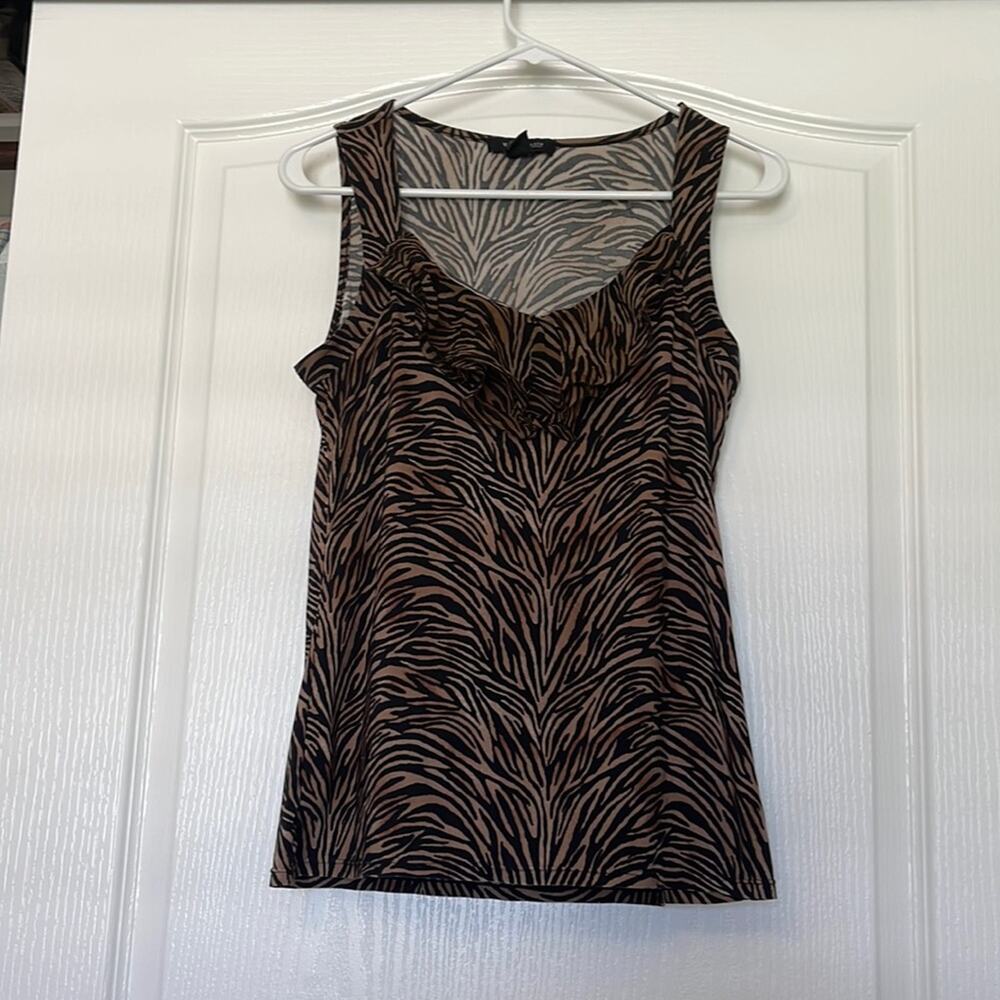 WHBM Sleeveless Animal Print Ruffled Blouse